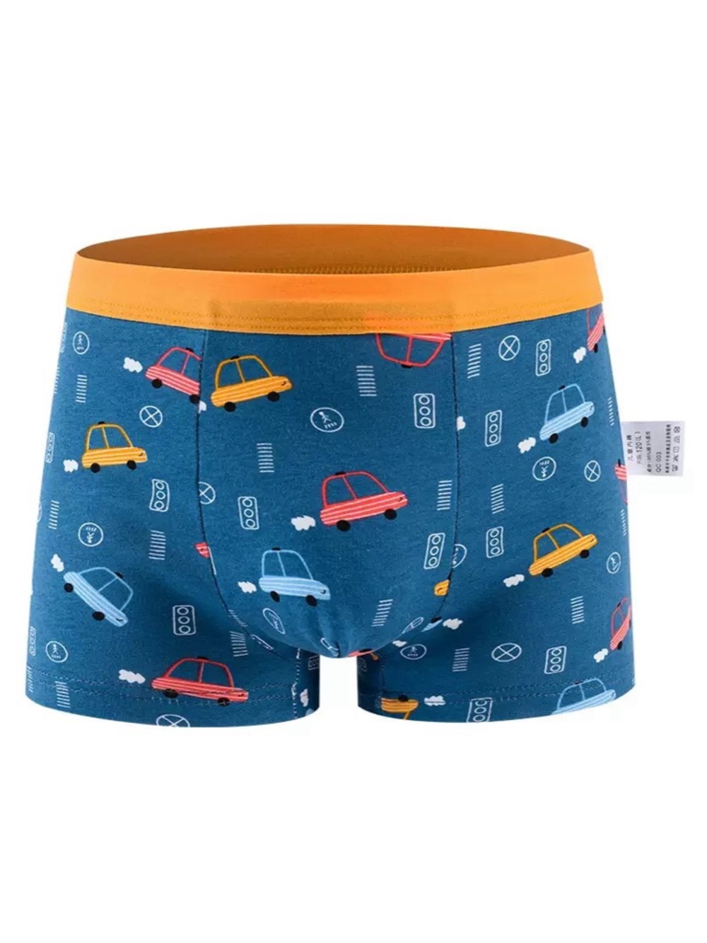 Kids' Car-Print Cotton Boxer Briefs of 4 - Assorted Blue, Gray, Yellow, Navy